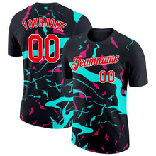 Laden Sie das Bild in den Galerie-Viewer, Uksn Individuelles Schwarz Feuerrot Eisblau-Hot Pink 3D Esports Funktions-T-Shirt
