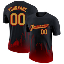 Laden Sie das Bild in den Galerie-Viewer, Uksn Individuelles Schwarz Altgold-Rot 3D San Francisco City Edition Fade Fashion Funktions-T-Shirt
