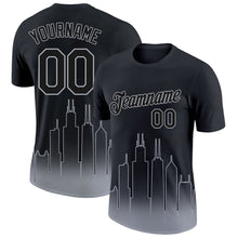 Laden Sie das Bild in den Galerie-Viewer, Uksn Individuelles Schwarz Grau 3D Chicago City Edition Fade Fashion Funktions-T-Shirt
