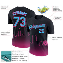 Laden Sie das Bild in den Galerie-Viewer, Uksn Individuelles Schwarz Himmelblau-Pink 3D Miami City Edition Fade Fashion Funktions-T-Shirt
