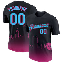 Laden Sie das Bild in den Galerie-Viewer, Uksn Individuelles Schwarz Himmelblau-Pink 3D Miami City Edition Fade Fashion Funktions-T-Shirt
