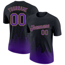 Laden Sie das Bild in den Galerie-Viewer, Uksn Individuelles Schwarz Violett-Altgold 3D Baltimore City Edition Fade Fashion Funktions-T-Shirt

