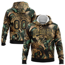 Laden Sie das Bild in den Galerie-Viewer, Uksn Individuelles Bestickt Schwarz Altgold 3D Tropische Blätter Im Stil Von Dschungel Und Hawaii Sport Pullover Sweatshirt Hoodie
