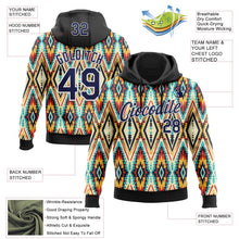 Laden Sie das Bild in den Galerie-Viewer, Uksn Individuelles Bestickt Schwarz Marineblau Rot Gelb-Weiß 3D Mexiko Azteken Muster Sport Pullover Sweatshirt Hoodie
