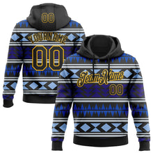 Laden Sie das Bild in den Galerie-Viewer, Uksn Individuelles Bestickt Schwarz Blau-Gold 3D Mexiko Azteken Muster Sport Pullover Sweatshirt Hoodie
