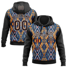 Laden Sie das Bild in den Galerie-Viewer, Uksn Individuelles Bestickt Schwarz Braun Blau Orange-Weiß 3D Mexiko Azteken Muster Sport Pullover Sweatshirt Hoodie
