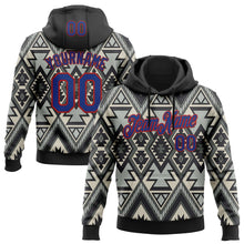 Laden Sie das Bild in den Galerie-Viewer, Uksn Individuelles Bestickt Schwarz Royalblau Grau-Rot 3D Mexiko Azteken Muster Sport Pullover Sweatshirt Hoodie
