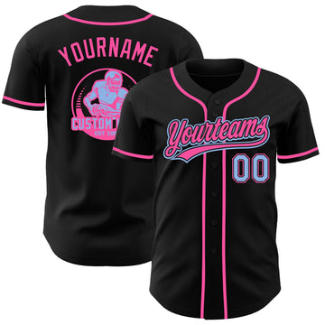 Uksn Individuelles Schwarz Hellblau-Pink Authentisches Baseball-Trikot