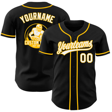 Uksn Individuelles Schwarz Weiß-Gold Authentisches Baseball-Trikot