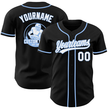 Uksn Individuelles Schwarz Weiß-Hellblau Authentisches Baseball-Trikot