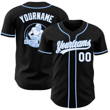 Laden Sie das Bild in den Galerie-Viewer, Uksn Individuelles Schwarz Weiß-Hellblau Authentisches Baseball-Trikot
