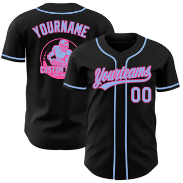 Uksn Individuelles Schwarz Hellblau-Pink Authentisches Baseball-Trikot