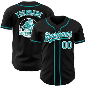 Uksn Individuelles Schwarz Petrol-Weiß Authentisches Baseball-Trikot