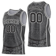 Laden Sie das Bild in den Galerie-Viewer, Uksn Individuelles Schwarz-Weiß Tribal Ethno Aztekischer Sonnenstein Seitenstreifen Rundhals Sublimation Basketball-Set Trikot
