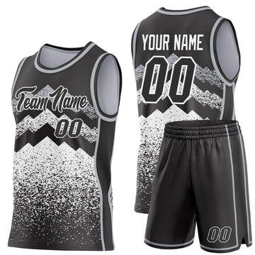 Uksn Individuelles Schwarz Weiß-Grau Bergspitzen-Splitter Seitenstreifen Rundhals Sublimation Basketball-Set Trikot