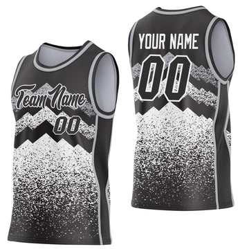 Uksn Individuelles Schwarz Weiß-Grau Bergspitzen-Splitter Seitenstreifen Rundhals Sublimation Basketball-Set Trikot