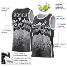 Laden Sie das Bild in den Galerie-Viewer, Uksn Individuelles Schwarz Grau-Weiß Bergspitzen-Splitter Seitenstreifen Rundhals Sublimation Basketball-Set Trikot
