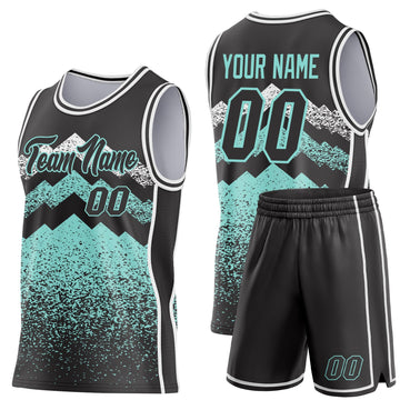 Uksn Individuelles Schwarz Eisblau-Weiß Bergspitzen-Splitter Seitenstreifen Rundhals Sublimation Basketball-Set Trikot
