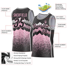 Laden Sie das Bild in den Galerie-Viewer, Uksn Individuelles Schwarz Hellrosa-Weiß Bergspitzen-Splitter Seitenstreifen Rundhals Sublimation Basketball-Set Trikot
