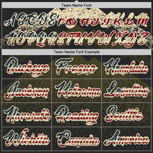 Laden Sie das Bild in den Galerie-Viewer, Uksn Individuelles Schwarz Vintage-US-Flagge Oliv-Creme Bergspitzen-Splitter Seitenstreifen Rundhals Sublimation Basketball-Set Trikot
