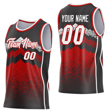 Uksn Individuelles Schwarz Weiß-Rot Bergspitzen-Splitter Seitenstreifen Rundhals Sublimation Basketball-Set Trikot