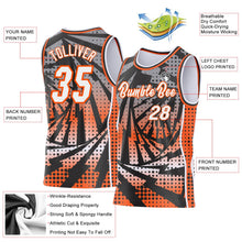Laden Sie das Bild in den Galerie-Viewer, Uksn Individuelles Schwarz Weiß-Orange Blitz-Verlaufspunkt Seitenstreifen Rundhals Sublimation Basketball-Set Trikot
