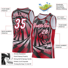 Laden Sie das Bild in den Galerie-Viewer, Uksn Individuelles Schwarz Weiß-Rot Blitz-Verlaufspunkt Seitenstreifen Rundhals Sublimation Basketball-Set Trikot
