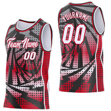 Laden Sie das Bild in den Galerie-Viewer, Uksn Individuelles Schwarz Weiß-Rot Blitz-Verlaufspunkt Seitenstreifen Rundhals Sublimation Basketball-Set Trikot
