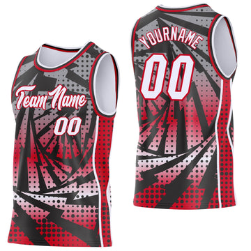 Uksn Individuelles Schwarz Weiß-Rot Blitz-Verlaufspunkt Seitenstreifen Rundhals Sublimation Basketball-Set Trikot