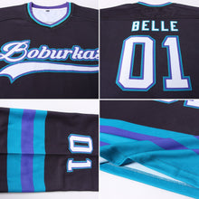 Laden Sie das Bild in den Galerie-Viewer, Uksn Individuelles Schwarz Weiß-Petrol Eishockey-Trikot
