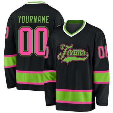 Uksn Individuelles Schwarz Pink-Neongrün Eishockey-Trikot