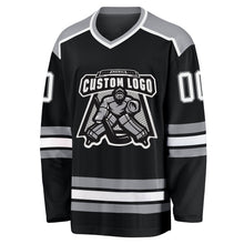 Laden Sie das Bild in den Galerie-Viewer, Uksn Individuelles Schwarz Weiß-Grau Eishockey-Trikot
