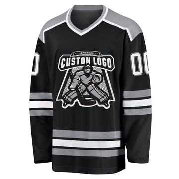 Uksn Individuelles Schwarz Weiß-Grau Eishockey-Trikot