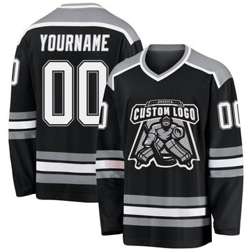 Uksn Individuelles Schwarz Weiß-Grau Eishockey-Trikot