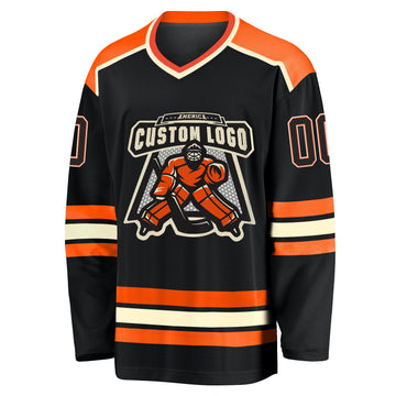 Uksn Individuelles Schwarz Schwarz Orange-Creme Eishockey-Trikot