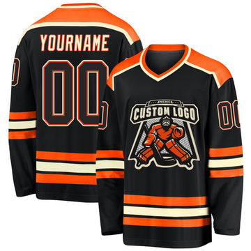 Uksn Individuelles Schwarz Schwarz Orange-Creme Eishockey-Trikot