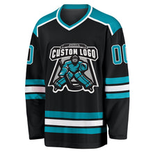 Laden Sie das Bild in den Galerie-Viewer, Uksn Individuelles Schwarz Petrol-Weiß Eishockey-Trikot

