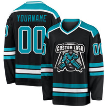 Laden Sie das Bild in den Galerie-Viewer, Uksn Individuelles Schwarz Petrol-Weiß Eishockey-Trikot
