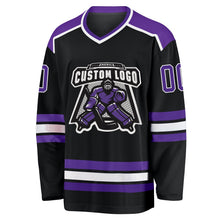 Laden Sie das Bild in den Galerie-Viewer, Uksn Individuelles Schwarz Violett-Weiß Eishockey-Trikot
