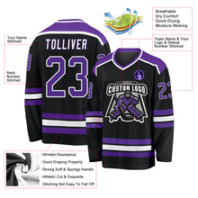 Laden Sie das Bild in den Galerie-Viewer, Uksn Individuelles Schwarz Violett-Weiß Eishockey-Trikot
