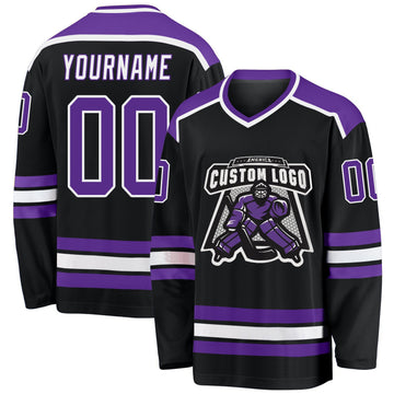 Uksn Individuelles Schwarz Violett-Weiß Eishockey-Trikot