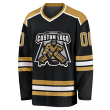 Laden Sie das Bild in den Galerie-Viewer, Uksn Individuelles Schwarz Altgold-Weiß Eishockey-Trikot
