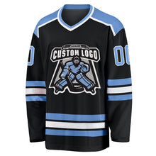 Laden Sie das Bild in den Galerie-Viewer, Uksn Individuelles Schwarz Hellblau-Weiß Eishockey-Trikot

