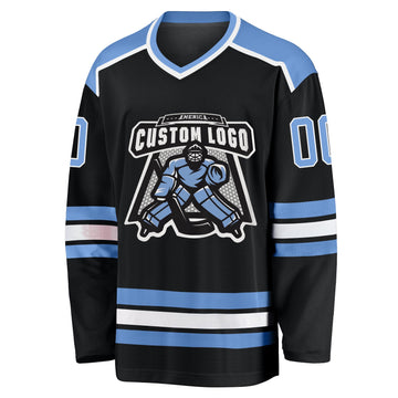Uksn Individuelles Schwarz Hellblau-Weiß Eishockey-Trikot