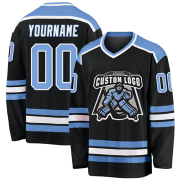 Uksn Individuelles Schwarz Hellblau-Weiß Eishockey-Trikot