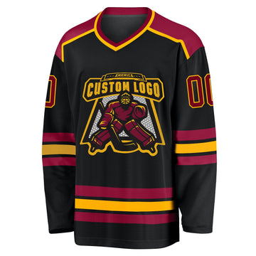 Uksn Individuelles Schwarz Kastanienbraun-Gold Eishockey-Trikot