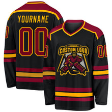 Laden Sie das Bild in den Galerie-Viewer, Uksn Individuelles Schwarz Kastanienbraun-Gold Eishockey-Trikot
