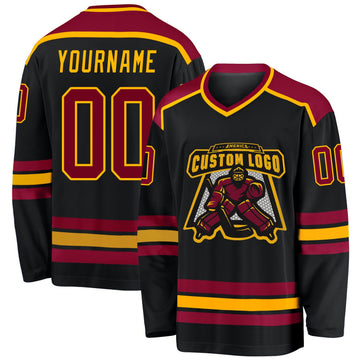 Uksn Individuelles Schwarz Kastanienbraun-Gold Eishockey-Trikot