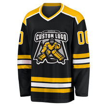 Laden Sie das Bild in den Galerie-Viewer, Uksn Individuelles Schwarz Gold-Weiß Eishockey-Trikot
