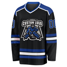 Laden Sie das Bild in den Galerie-Viewer, Uksn Individuelles Schwarz Royalblau-Weiß Eishockey-Trikot
